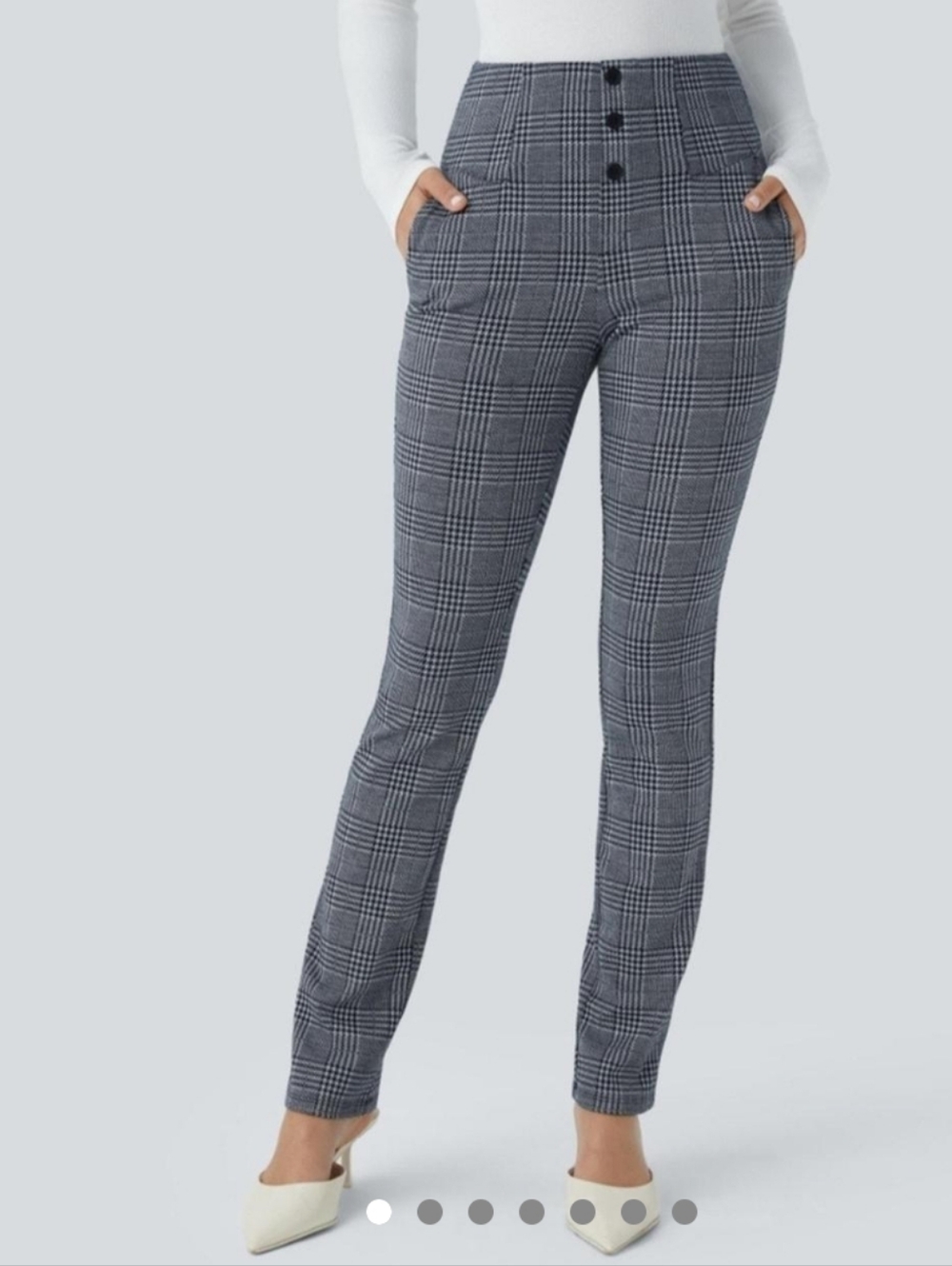 Halara Flex High Waist Skinny Houndstooth Plaid Work Pants Career Gray Sz M